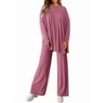 thumbnail image 3 of Women'S Two Piece Lounge Sets Matching Long Sleeve Shirts Wide Leg Pants Tracksuits Fall Clothes Pink S, 3 of 9