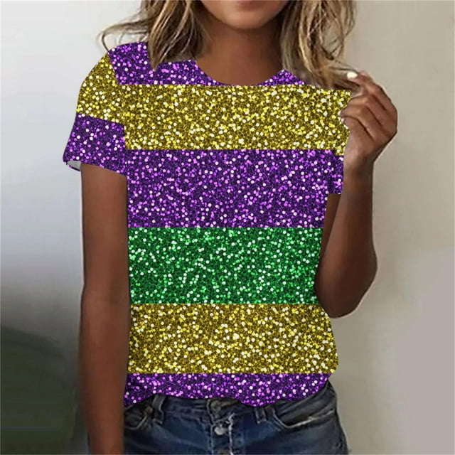 RKSTN Mardi Gras Shirts for Women Oversized Crewneck Funny Carnival Graphic Short Sleeve Mardi Gras T Shirts Pullover Top Womens Casual Plus Size Round Neck Loose Fits Comfy Holiday Tee Shirts
