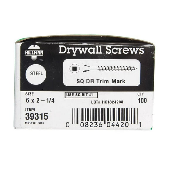 Hillman Drywall Screws No. 6 X 2-1/4 " Phosphate Coated Sq Drive Fine Box 100