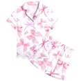 thumbnail image 2 of WOYY Toddler Girls Silk Satin Pajamas Bow Print Short Sleeve Shirt & Shorts Sleepwear, 2 of 3