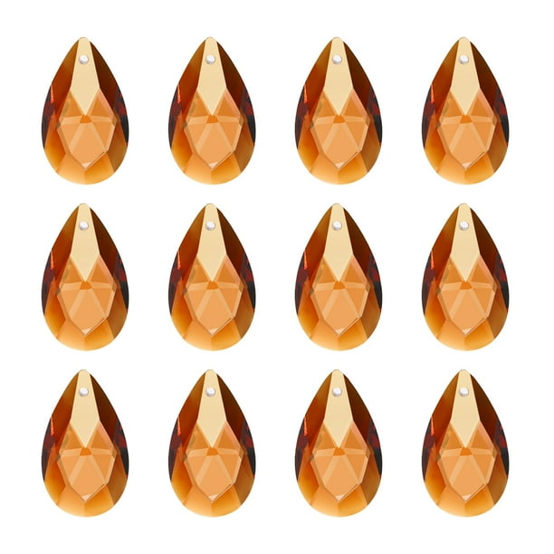 Uxcell K9 Cuentas de Cristal en Forma de Gota, Paquete de 12, Prismas de Candelabro de 28mm, Cuentas Colgantes para Decoración de Artes y Manualidades, Ámbar