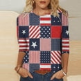 thumbnail image 2 of Virmaxy Womens Novelty 4th of July Shirts Veteran Shirt Patriotic Shirts Fashion Three Quarter Sleeve Retro Round Neck Independence Printed Loose Tops Blouse Three Quarter Sleeve Dark Blue-C XL, 2 of 4