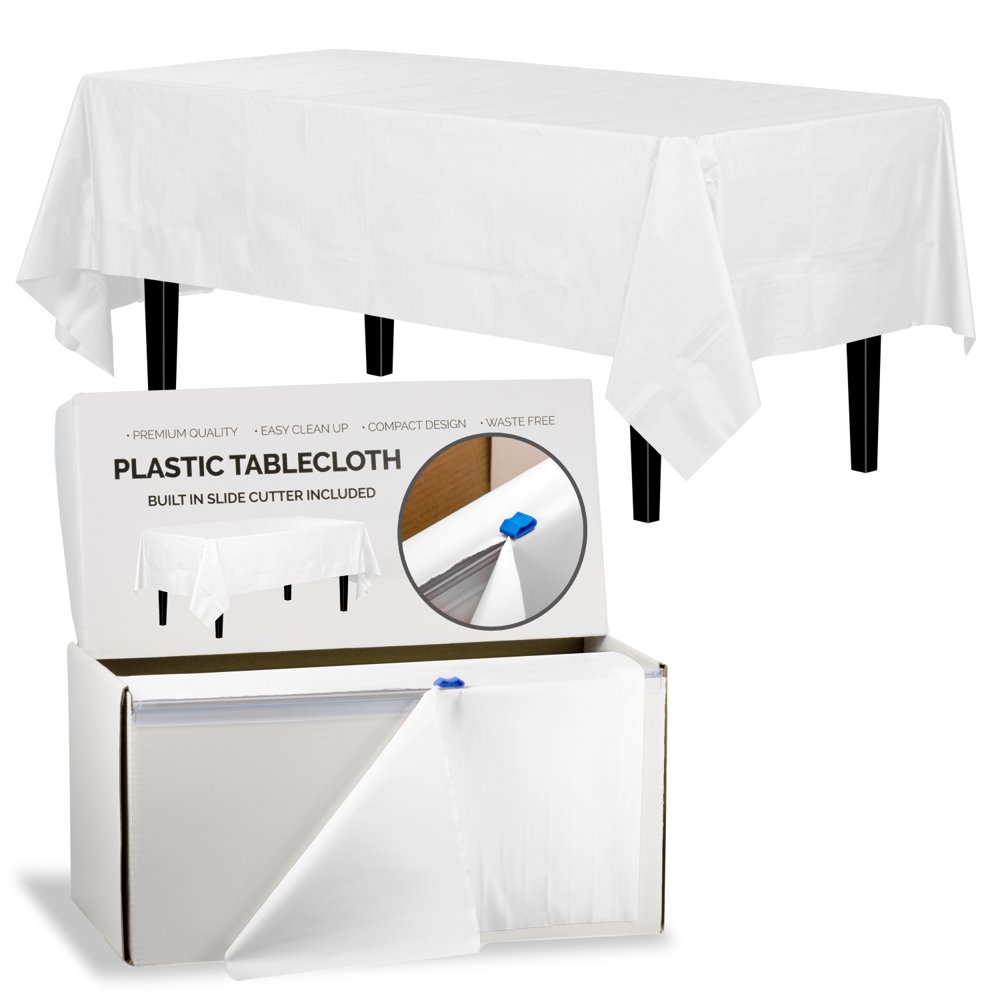 Crown 54 Inch. X 100 Ft. White Plastic Tablecloth Roll With Built In