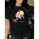thumbnail image 1 of Camiseta con estampado de dibujos animados para mujer: cuello redondo, manga corta, tejido elástico, lavable a máquina, ideal para deportes de ocio., 1 of 5