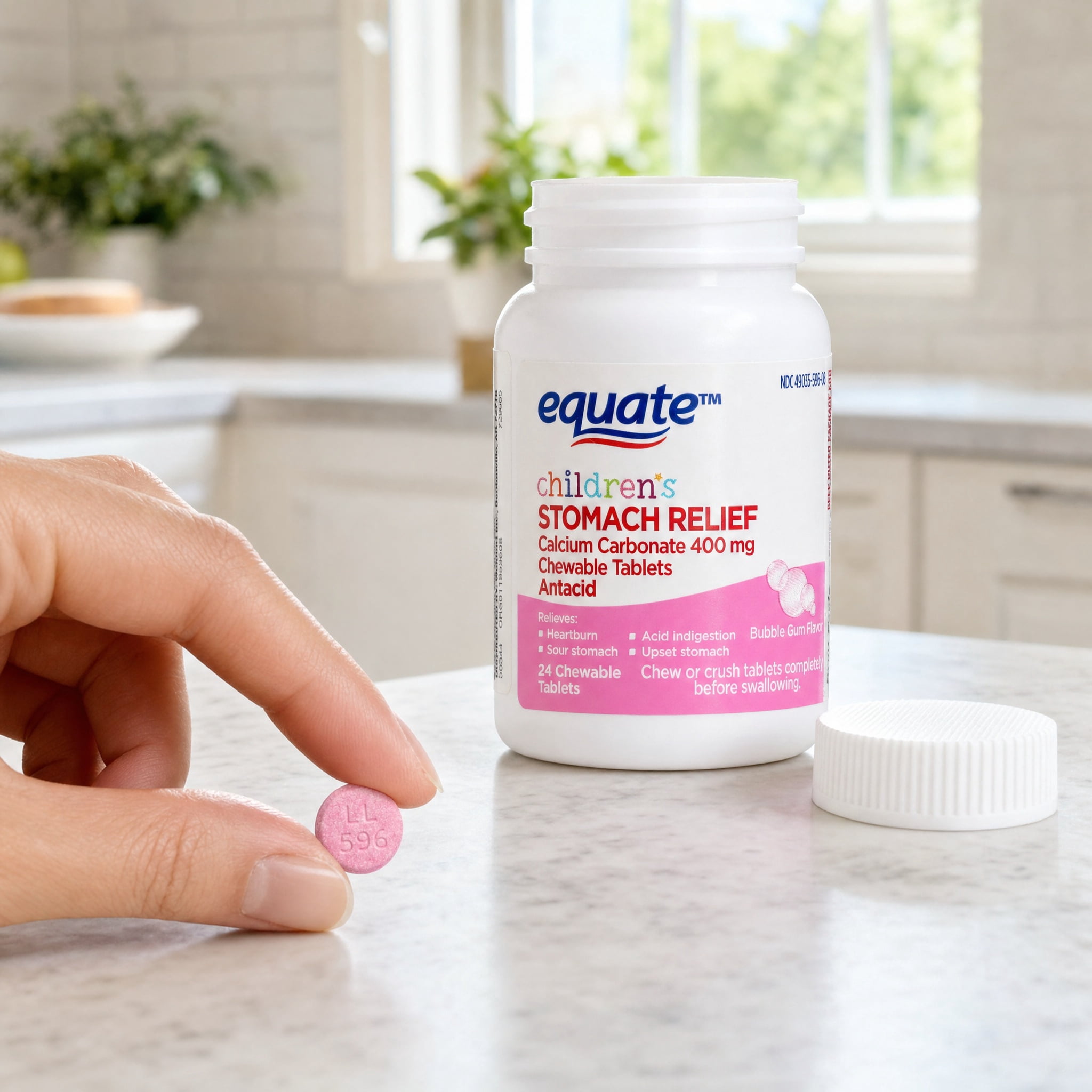 Equate Children's Calcium Carbonate Antacid Chewable Tablets, 400 mg, Bubble Gum, 24 Count
