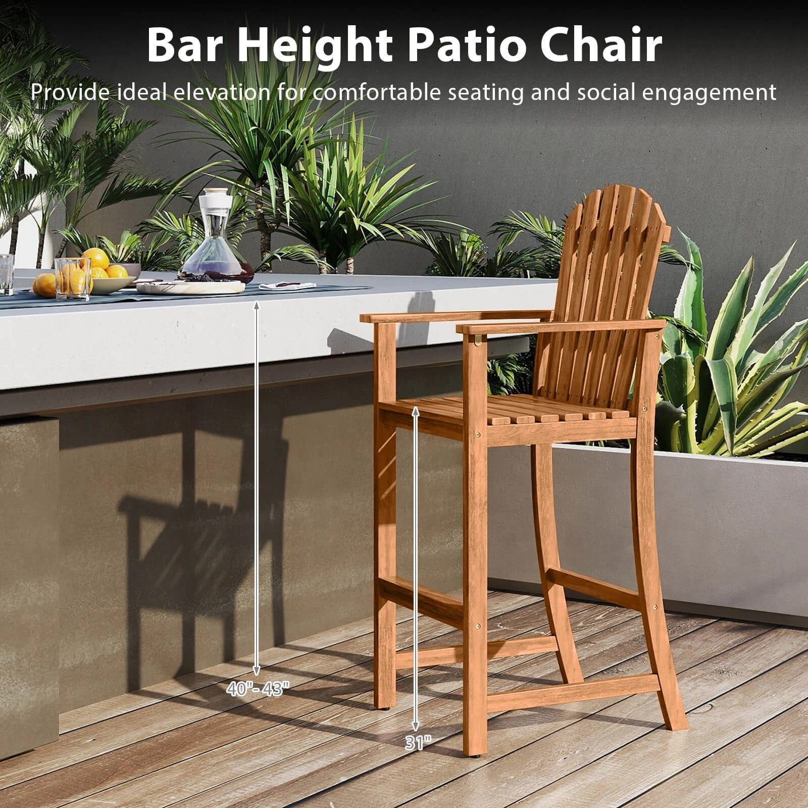 DRAZUNO 2PCS Tall Adirondack Chair w/Back, Armrests and Footrest for Balcony Porch Deck