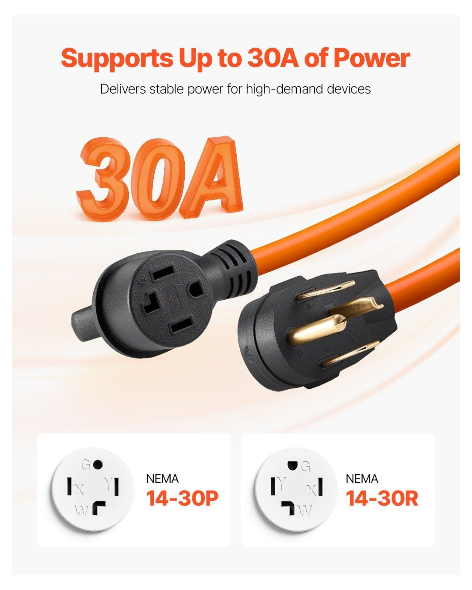 Dryer Extension Cord 25ft 4-Prong, 14-30P to 14-30R, 30A 10AWG STW, EV Charger Compatible, Indoor/Outdoor Power Cable