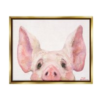 Stupell Industries Piglet Peeking Portrait Animals & Insects Painting Gold Floater Framed Canvas Art Print Wall Art, 31 x 25
