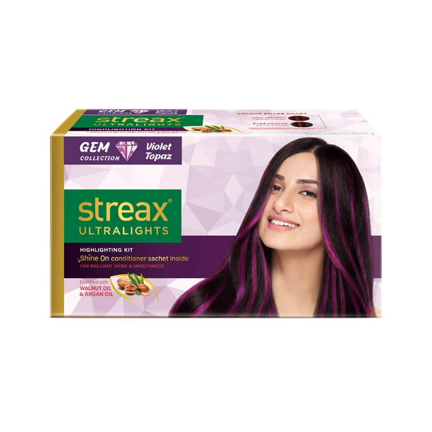 Streax Ultralights Hair Color Highlighting Kit for Women & Men, 60ml (Pack  of 1) | Gem Collection - Violet Topaz | Contains Walnut & Argan Oil | Shine  On Conditioner | Longer Lasting Highlights 