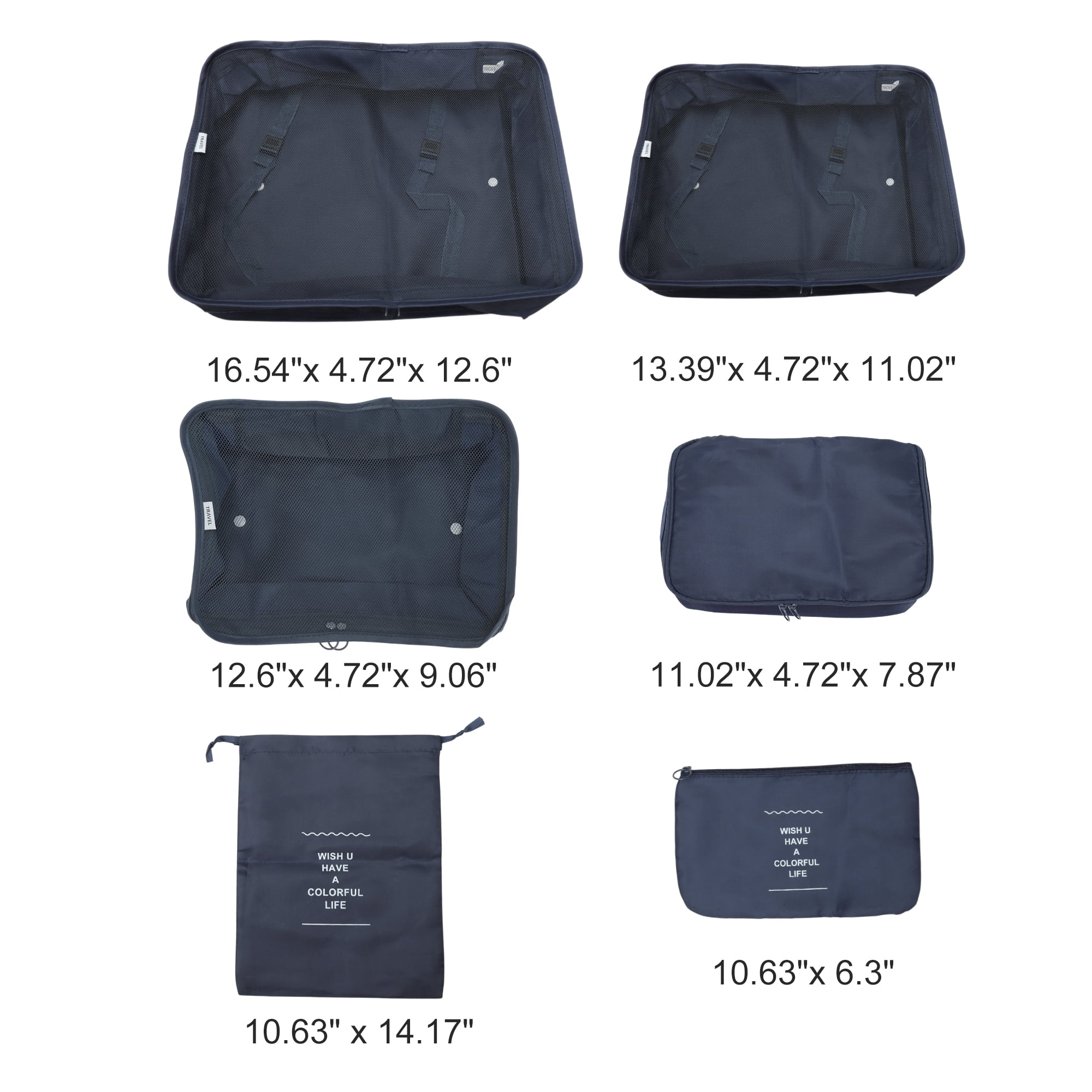 Unique Bargains Portable Packing Cube Set with 6 Different Sized Bags Navy Blue