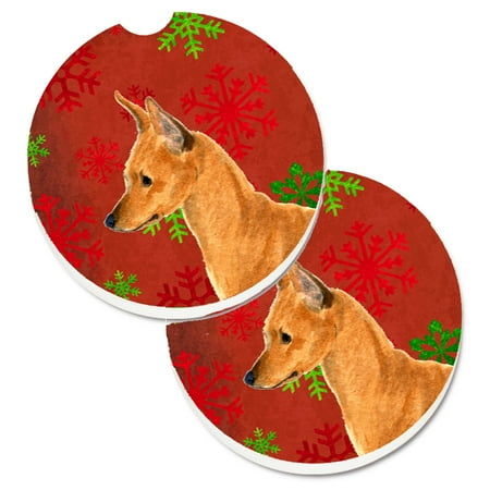 

Carolines Treasures SS4673CARC Min Pin Red and Green Snowflakes Holiday Christmas Set of 2 Cup Holder Car Coasters