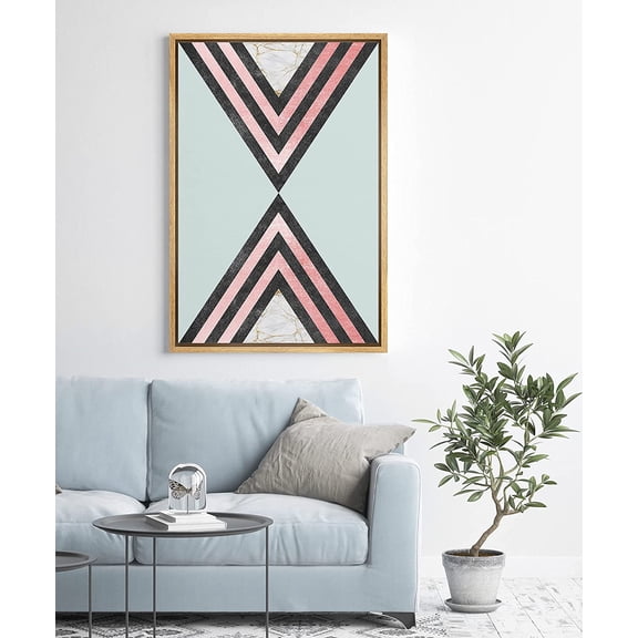 PixonSign Framed Canvas Print Wall Art Symmetrical Pink Triangle Pattern Geometric Shapes Digital Art Modern Art Minimalist Colorful Multicolor Neon for Living Room, Bedroom, Office - 16"x24" Natural