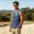 thumbnail image 4 of GrmtClth Men Lightweight Outdoor Hiking Waistcoat, Ethnic Chevron Aztec Tribal Print V Neck Patchwork Sleeveless Button Tank Top Royal Blue 2XL, 4 of 5