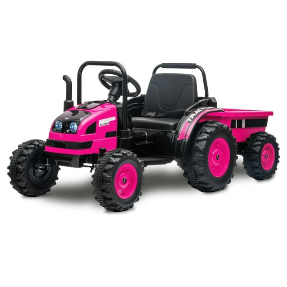 CazToi 12V 35W Dual Motors Ride On Tractor with Trailer for Kids Gift for Boys Girls