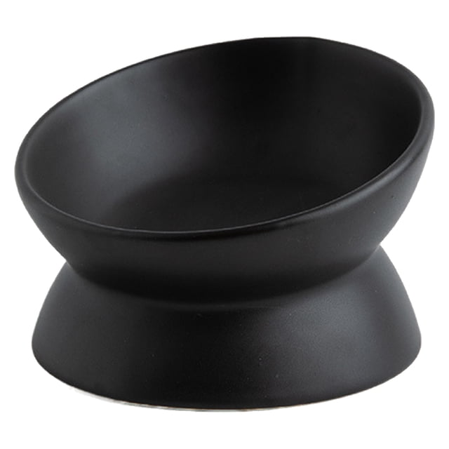 Negro-cuenco de cerámica, cuenco para gatos, cuenco para perros, cuenco para mascotas, boca oblicua, protección de pie alto, vértebra cervical