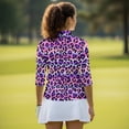 thumbnail image 6 of HUIACONG Women's Golf Polo Shirts for Sports Golf Outdoor Activities, Polyester Spandex Fabric Quick Dry Fashionable 3/4 Sleeve Ladies , Purple Leopard Stripe, 6 of 10
