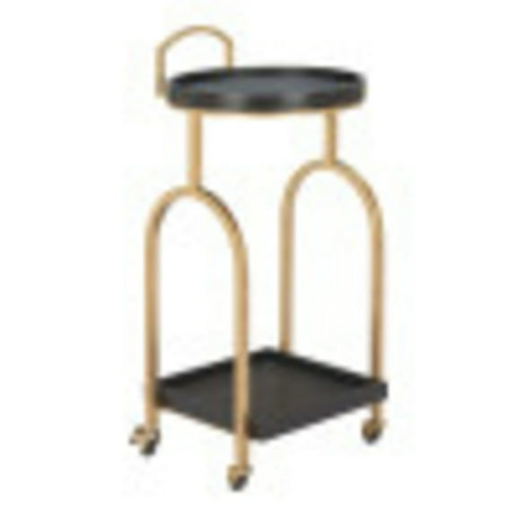 Zukei Bar Cart Black Serving Cart, Modern Style, Oak Wood round shape tabletop, Steel, Indoor Bar