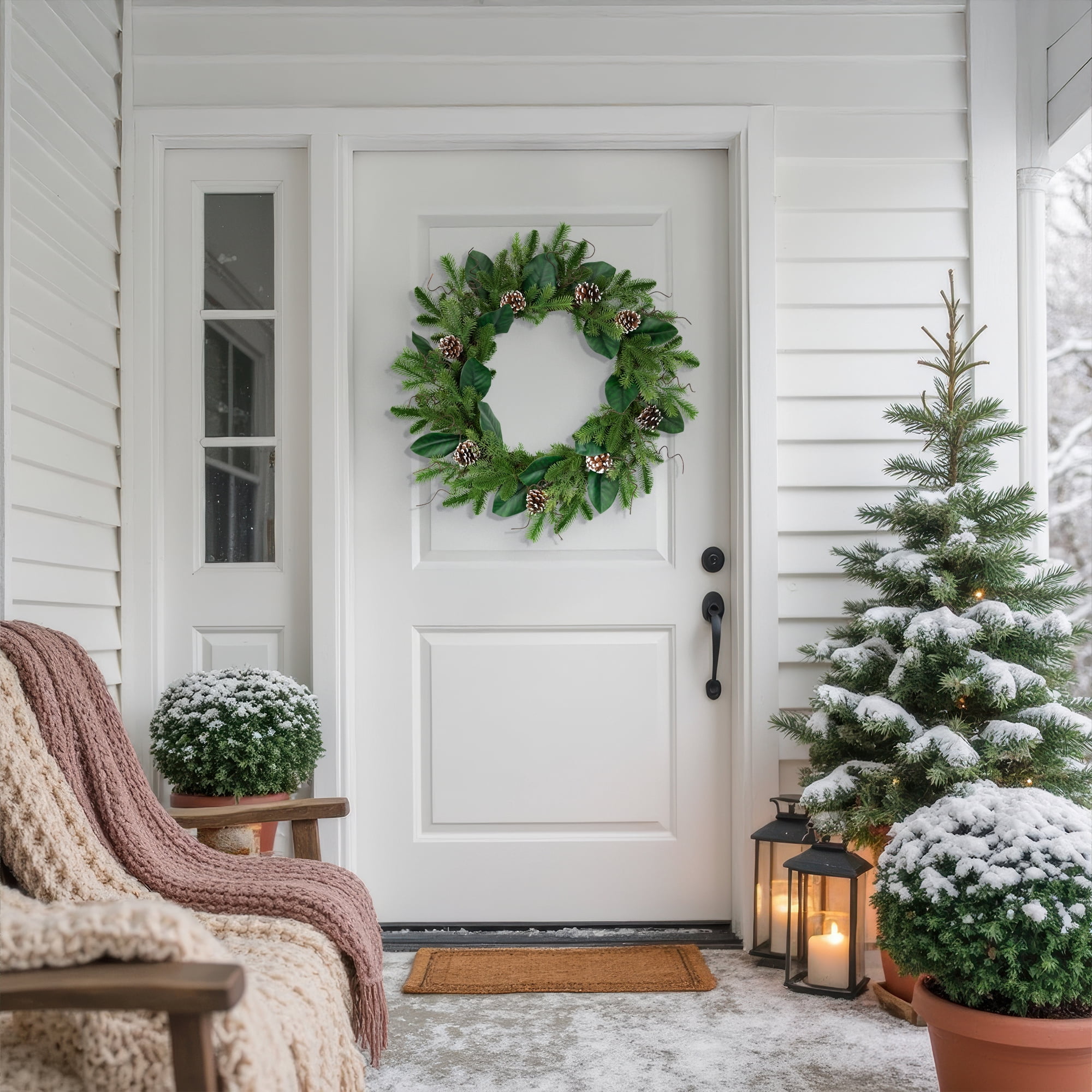 Mixed Foliage and Whitewashed Pinecones Artificial Christmas Wreath - 28" - Unlit