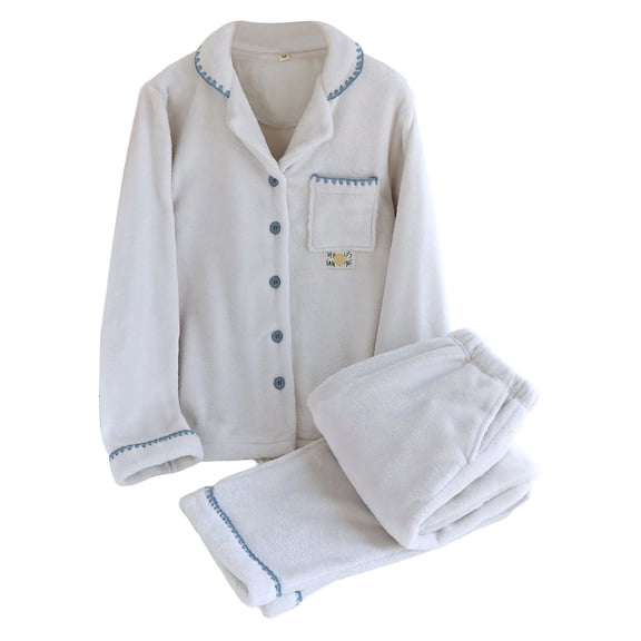 Womens Flannel Pajama Set, Soft Long Sleeve Pajamas & Long Pants with Pockets, Warm Button-up Sleepwear Lounge Pjs M-XL