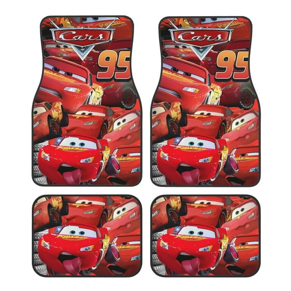 Car Foot Mat Set of 4 Pieces, Lightning McQueen Car Carpet Full Set Floor Mats Fit for SUV, Vans, Sedans, Trucks