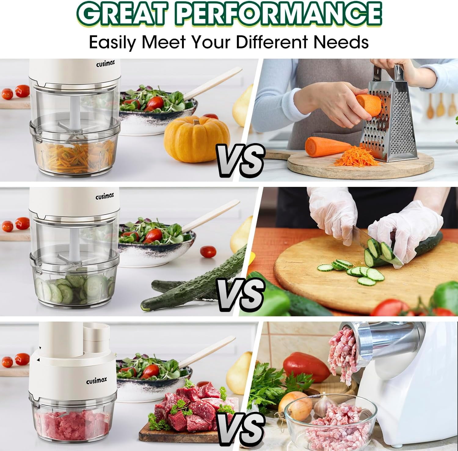 CUSIMAX 2-Speed Electric Food Processor, Electric Vegetable Spiralizer for 3-in-1,White,