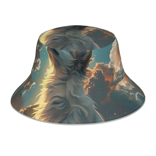 Fotbe Starry Sky Cloud Wolf Sombrero Tipo Pescador con Estampado – Sombrero de Sol de Algodón de Moda para Playa, Golf, Pesca
