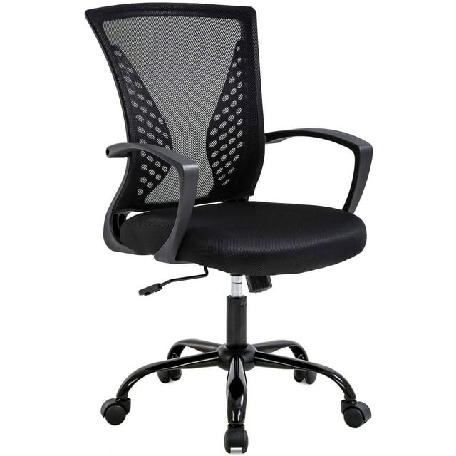 FDW BestOffice Mid Back Mesh Executive Chair, Armrests and Lumbar Support Swivel, Adjustable, Black