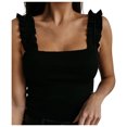 thumbnail image 1 of Femmes Dames Ample Sans Manches Uni Col Carré Chandail Court Hauts Chemise, 1 of 9
