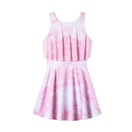 Summer Savings Clearance! Edvintorg Swimming Suit for Girls Cute Printing Sleeveless Swimsuit Skirt Elastic Waist Boyshorts Athletic Two Piece Bathing Suits 2-8 Years Girls  Swimwear