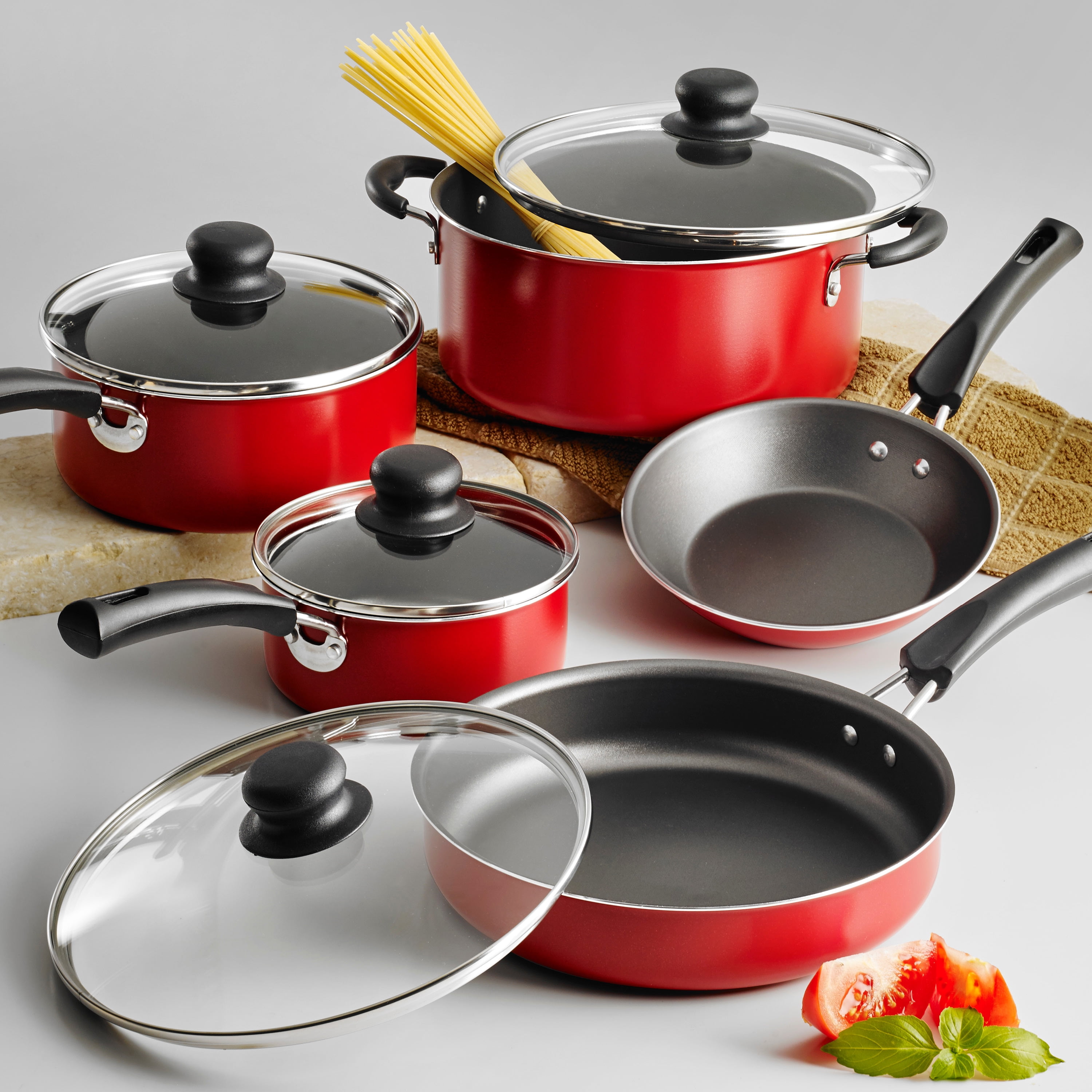 NON STICK Cookware Set New RED 18 PIECE Pots and Pans Aluminum