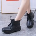 thumbnail image 7 of XIMIN Women's Rain Boots Solid Color Round Toe Heel Platform Ankle Boots Fashion Cross Lace Up Block Thick Heel Booties Casual Comfortable Ladies Outdoor Shoes, 7 of 7
