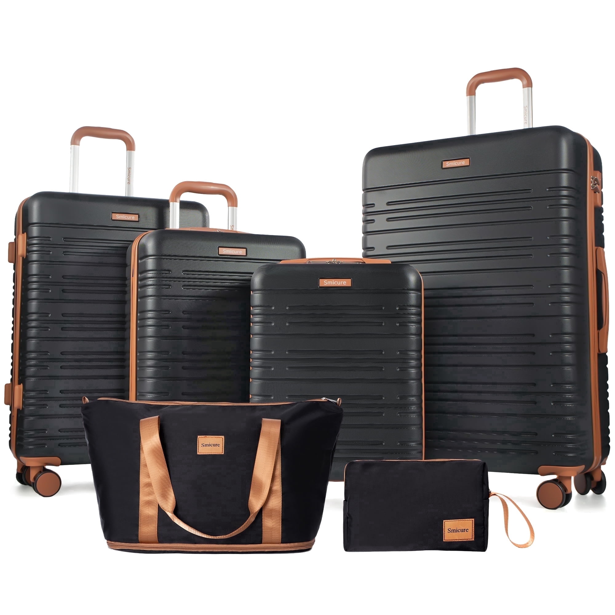 Hardside Luggage Sets 6 Piece, Hardshell Suitcase with TSA Lock Spinner Wheel and Travel Duffle Bag.Black