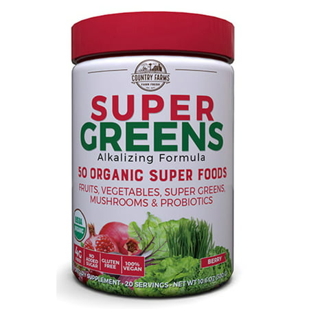 Country Farms Super Greens Powder, Berry, 10.6 Oz, 20 Servings (Packaging May (Best Tasting Green Juice Powder)
