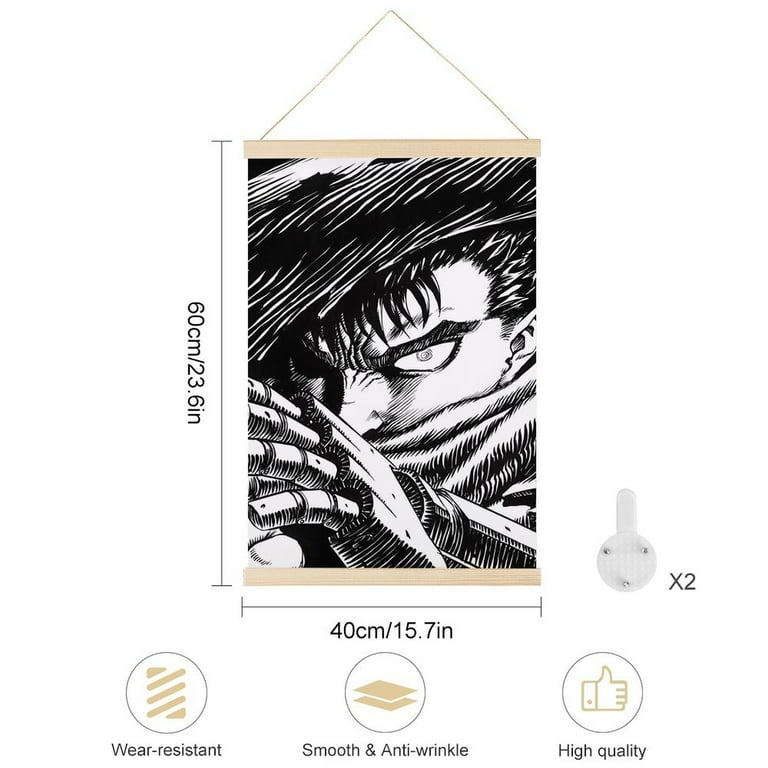 Berserk Poster Hanger Art, Japanese Anime Scroll Poster, Wood