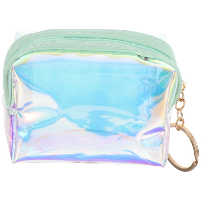 Mini Keychain Wallet for Young Women Light Green PVC Coin Purse with Zipper Keychain for School