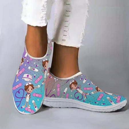 New Gradient Cartoon Nurse Flat Shoes Nursing Design Comfortable Summer Casual Shoes Medical Slip On Loafers Mujer