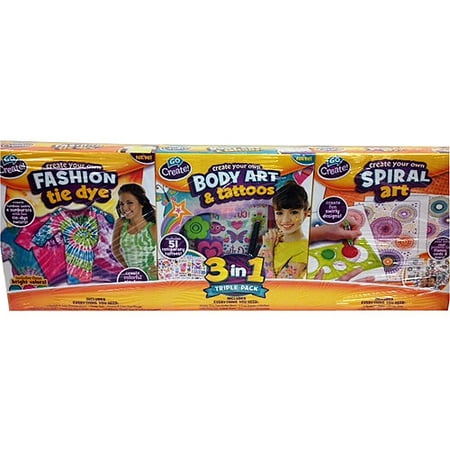 Go Create 3-in-1 Value Pack - Includes: Fashion Tie Dye Kit, Body Art/Tattoos Kit and Sprial Art Kit