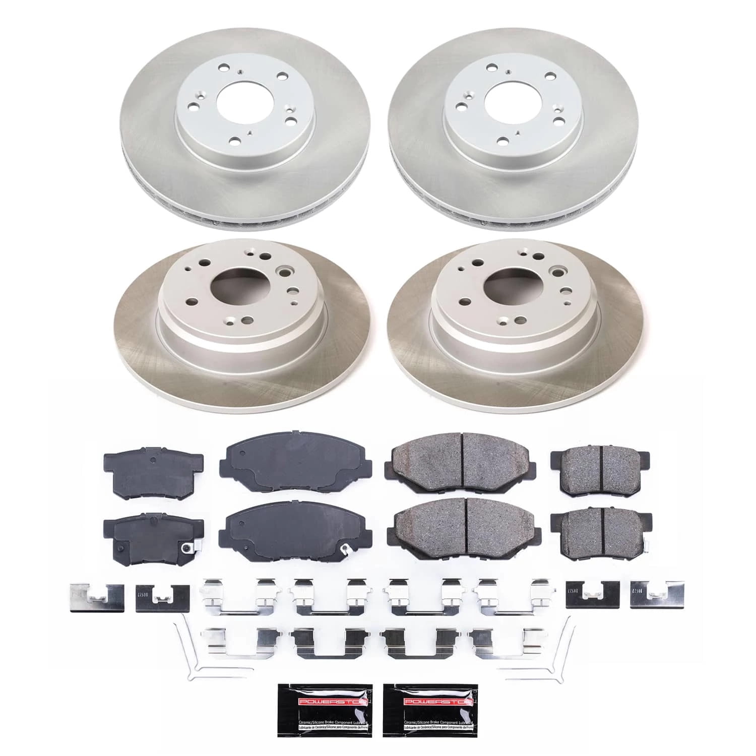 PowerStop Front and Rear Semi-Coated Rotor and Low-Dust Ceramic Brake Pad Kit SC5389