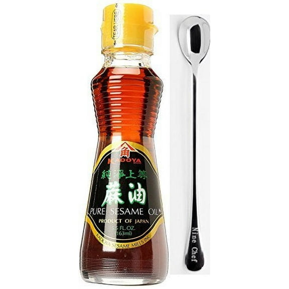 NineChef Bundle - Kadoya Brand 100% Pure Sesame Oil (Sesame Oil 5.5 OZ 1 Bottle) + 1 NineChef Spoon