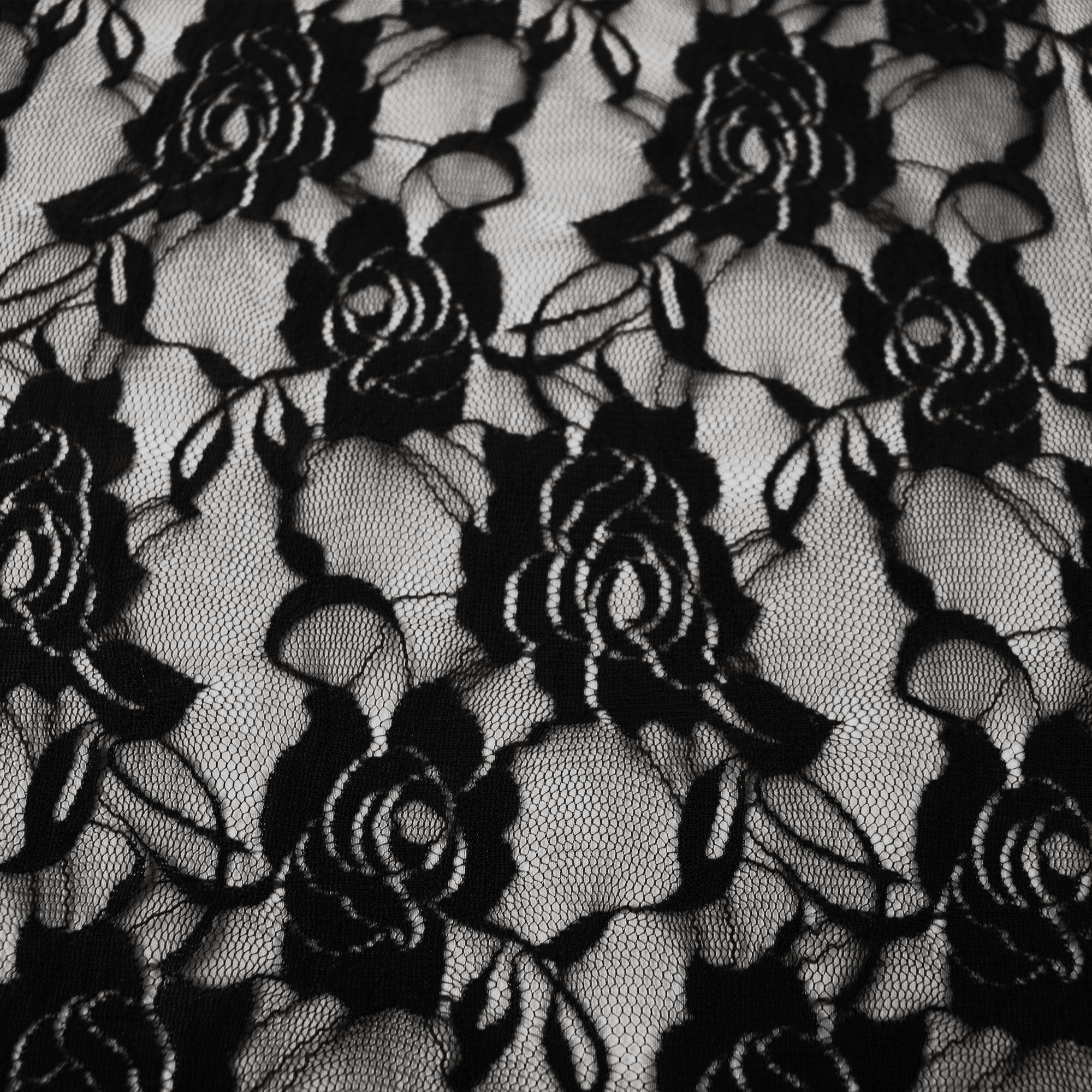 Stretch Lace Rose in Black - All About Fabrics