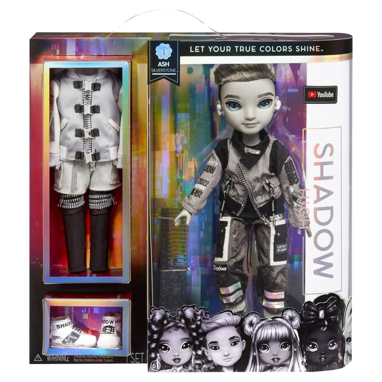 Rainbow High Shadow Series 1 Ash Silverstone- Greyscale Boy Fashion Doll. 2  Silver Designer Outfits to Mix & Match with Accessories, Great Gift