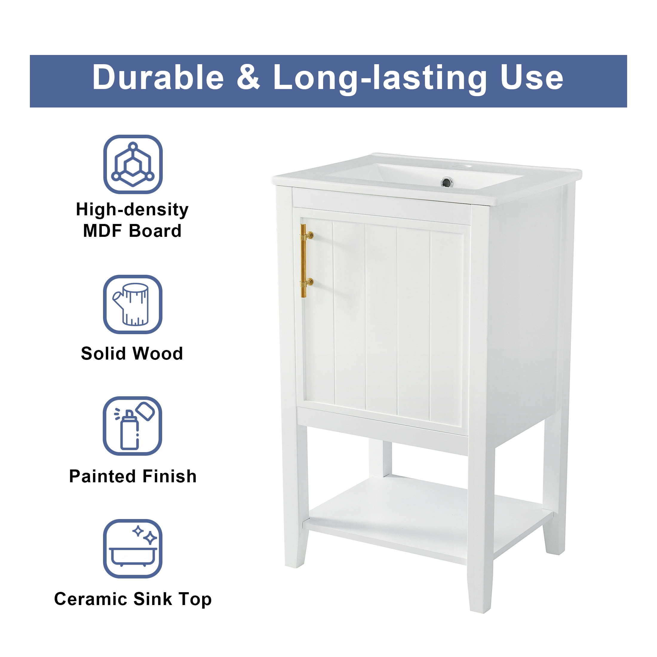 GDF Studio 20" Bathroom Vanity with Sink, Soft Closing Door, Storage Rack and Open Shelf, White