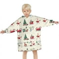 thumbnail image 3 of Beige Christmas Santa and Train Pattern Blanket Hoodies for Kids 6-13YR Oversize Wearable Blanket Hoodies for Boys Girls Teens, 3 of 7