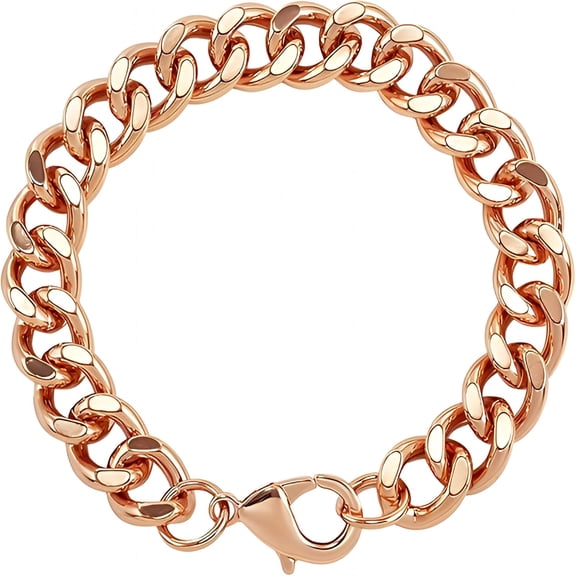DESIGNICE Pure Copper Bracelet for Men - 1 Piece 9 Inches Jewelry Chain Chunky Bracelets Non Tarnish Wrist Chain Valentine's Father's Day Cuban Link Husband Gifts Minimalist Accessories
