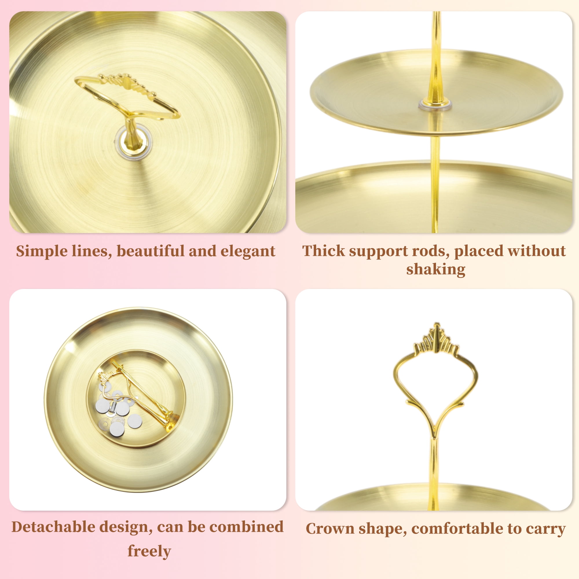 Unique Bargains 2 Tier Dessert Cupcake Stand Holder for Donuts Fruits Gold Tone
