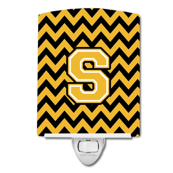 Letter S Chevron Black and Gold Ceramic Night Light