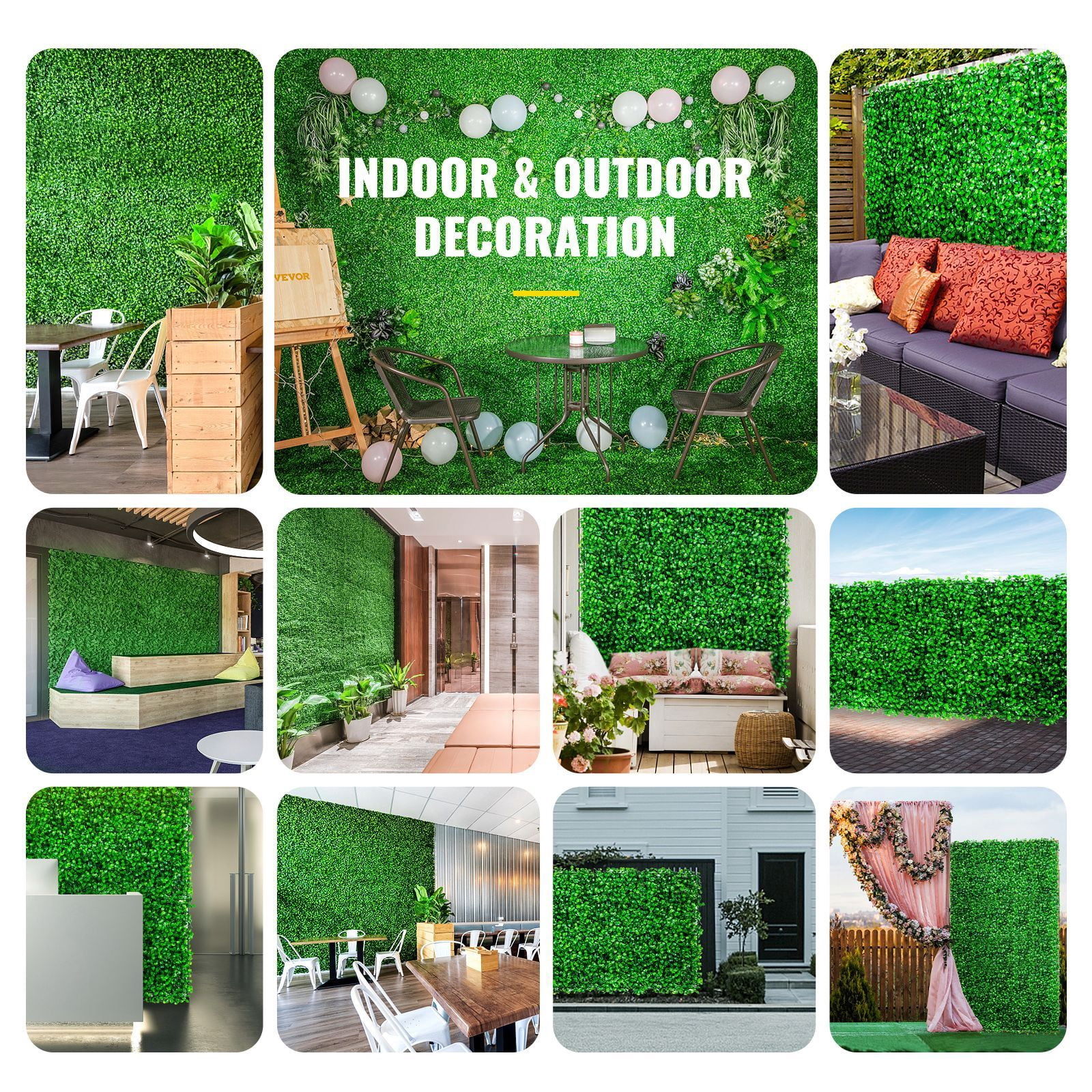 20''x20'' Artificial Boxwood Hedge Panels 6PCS, 1.6" Thick SGS Certified PE Green Grass Wall with Interlocking Connectors Zip Ties, Privacy Foliage Backdrop for Indoor Outdoor Garden Wedding Decor