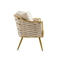 thumbnail image 5 of 2-Seater Lounge Accent Chair, Velvet Upholstered Loveseat with Hand Woven Backrest, Golden Metal Frame and 2 Pillows, Small Loveseat Sofa for Living Room Bedroom Apartment, Beige, 5 of 8