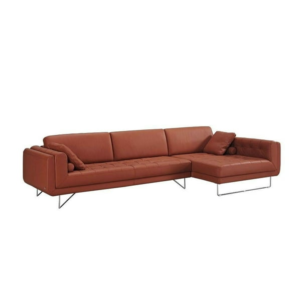 Contemporary Premium Orange Leather, Orange Leather Sectional Sofa