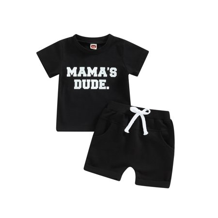 

Baby Toddler Boys 2Pcs Summer Outfits Short Sleeve T-Shirt Tops Elastic Waistband Shorts Set